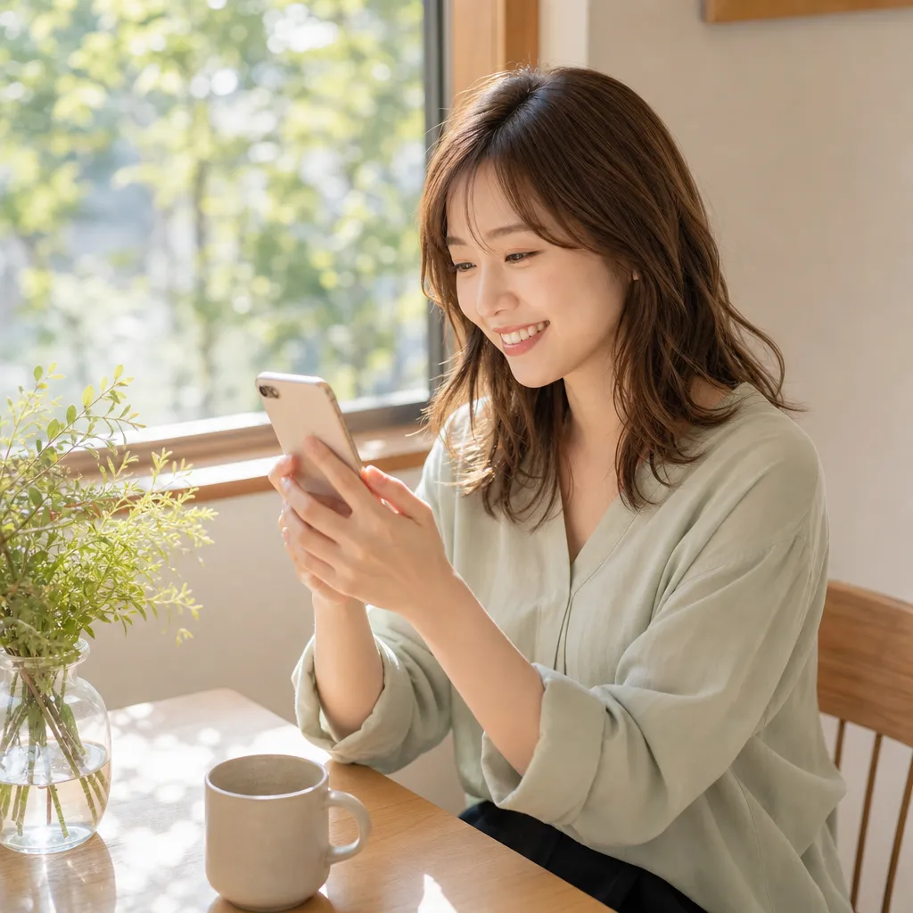 お客様がスマホで動く券面を見ているシーン