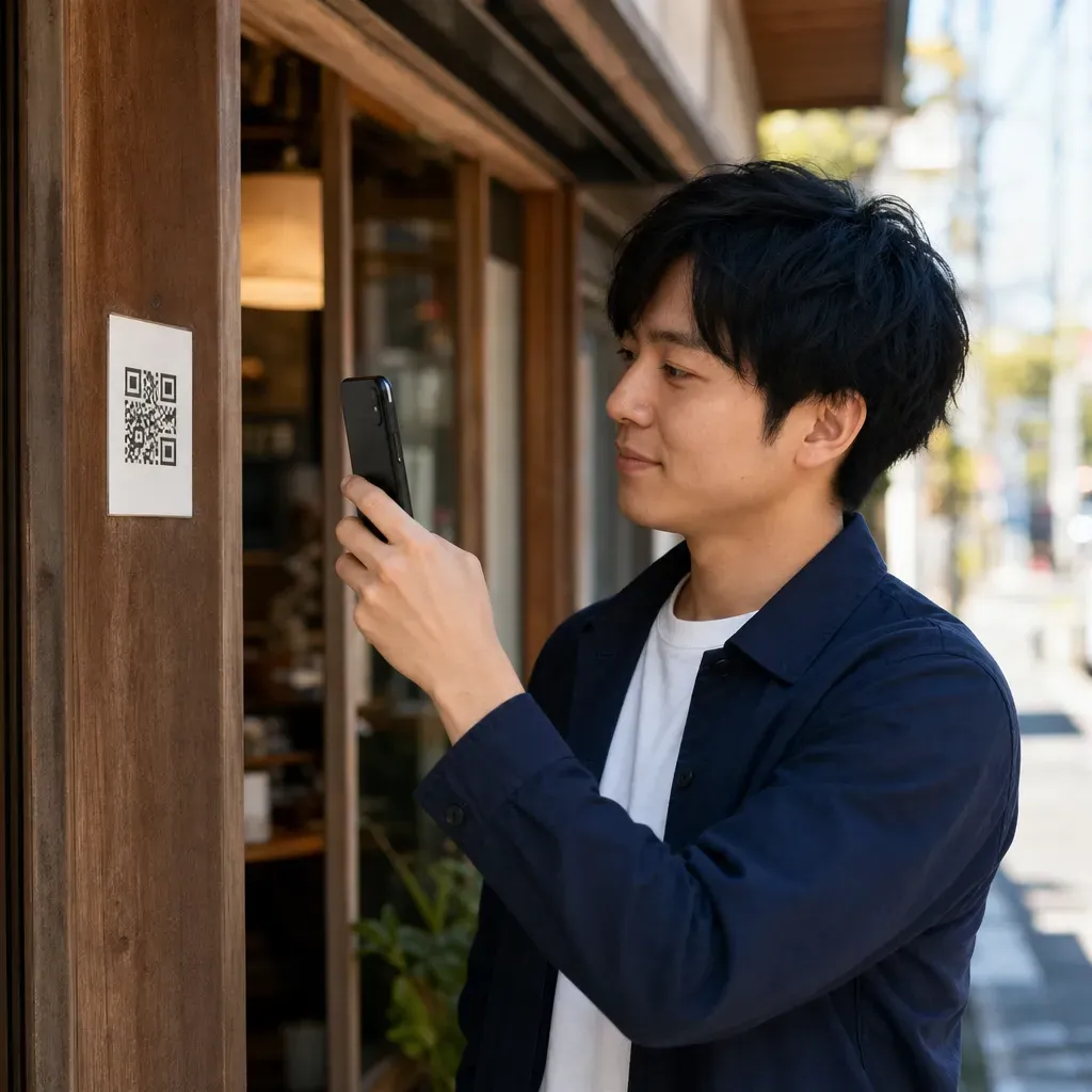 お客様が店頭のQRをスマホで読み取るシーン